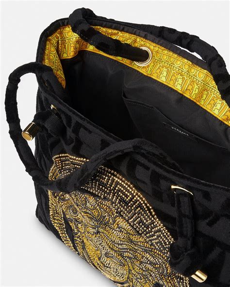 black versace tote|Versace icon towelling tote.